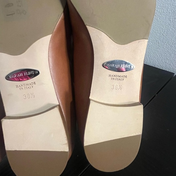 Sarah Flint Tan Leather Flats with Bow - Picture 3 of 5